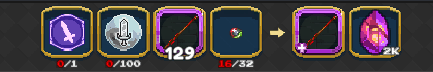 "Screenshot of a mobile game's crafting or upgrade interface displaying a recipe for a weapon. The input materials shown from left to right are: a 'Mythic Blueprint Token' (0/1), a 'World Core' (0/100), the 'Spear of the Gods' weapon of Mythic quality (level 129), and 'Earth Dragon Essence' (16/32). An arrow indicates the result of this crafting process: the 'Spear of the Gods' weapon upgraded to Mythic + quality, and 'Sacred Soul Stones' (2K). This image depicts a high-tier weapon enhancement using various rare in-game resources.