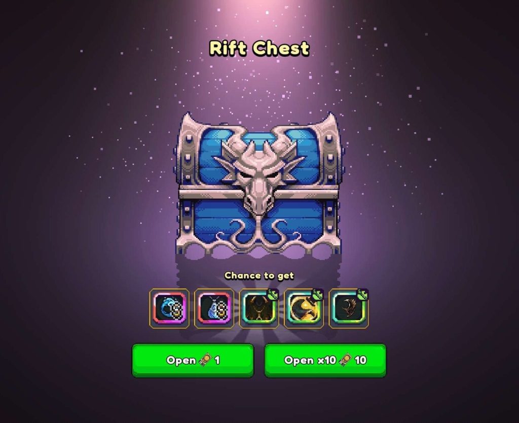 A screenshot of the Rift Chest available during the Black Market event in Miners Settlement, showing a blue ornate chest with a skull emblem and previews of high-tier rewards. Buttons for opening the chest with Black Friday Tickets are displayed below.